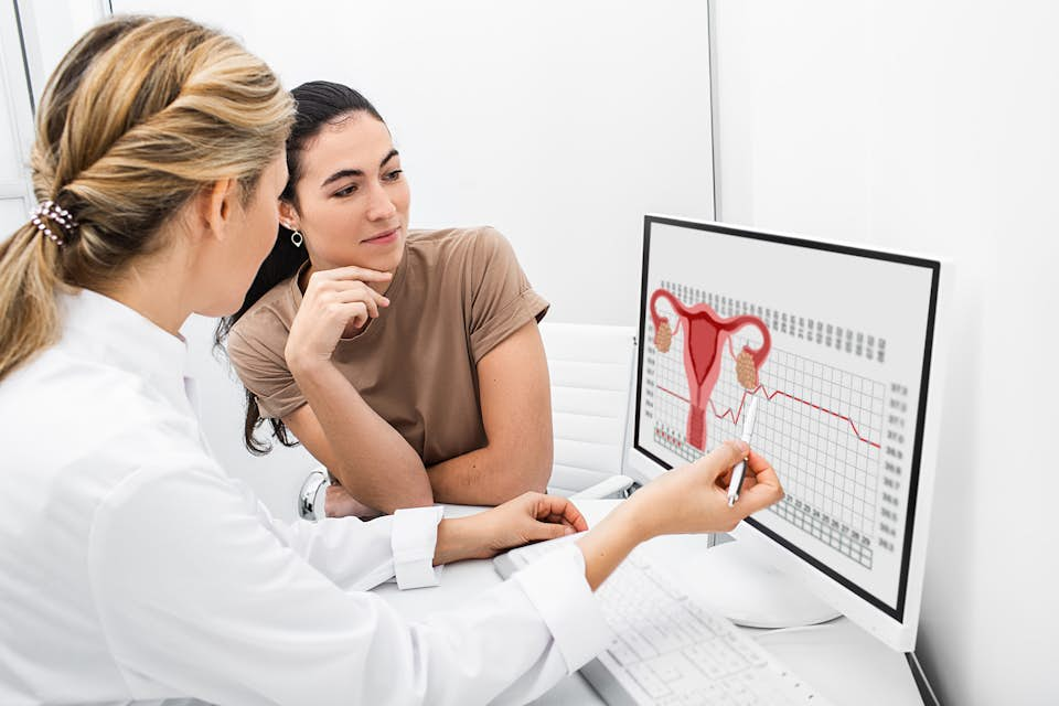 A female doctor explaining medical concepts to a female patient